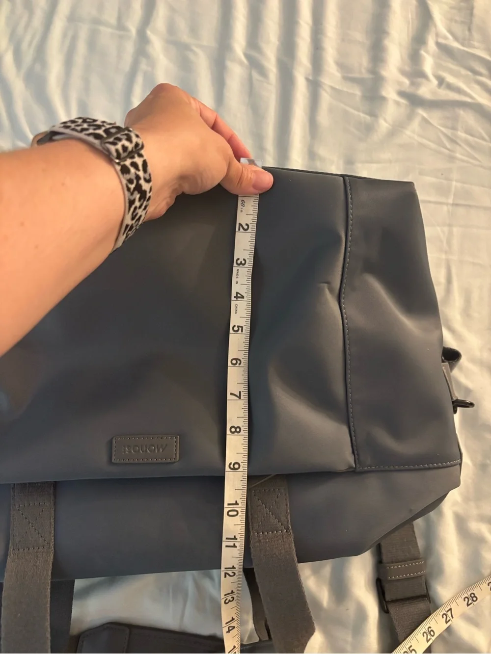 Monos Metro Duffel Bag Dove Gray Blue Weekender Carry On Vegan Leather Trolley